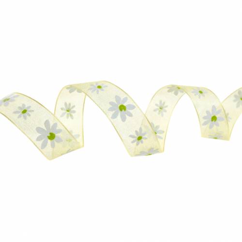 Floristik24 Organzabånd gule blomster 15mm stofbånd dekorativt bånd sommerdekoration 20m
