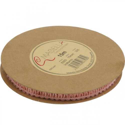 Artikel Dekorativt bånd antik pink, blondebånd, blomsterhandlerartikler, bryllup B15mm L15m
