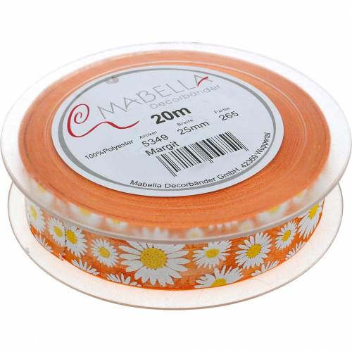 Floristik24 Organza bånd orange med blomster 25mm dekorativt bånd dekorativt bånd 20m