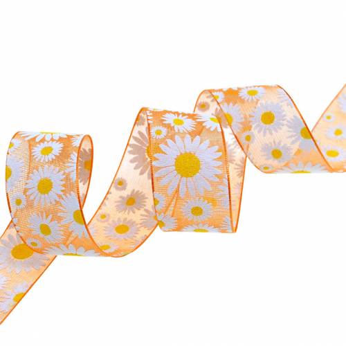 Floristik24 Organza bånd orange med blomster 25mm dekorativt bånd dekorativt bånd 20m
