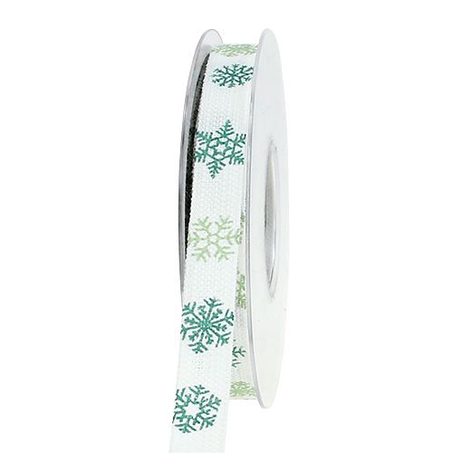 Floristik24 Dekorativt bånd med snefnug hvid, grøn 15mm 15m