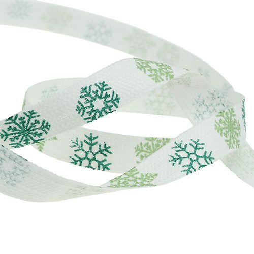 Artikel Dekorativt bånd med snefnug hvid, grøn 15mm 15m
