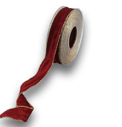 Floristik24 Bordo silkebånd med guldkant 25mm 25m