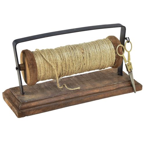 Artikel Dispenser træ støbejern garnholder saks jute L27,5cm