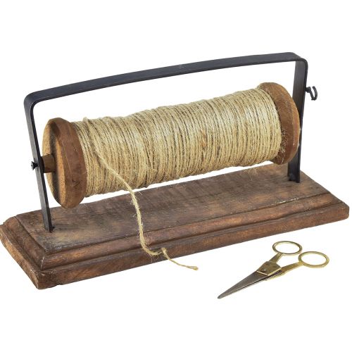 Floristik24 Dispenser træ støbejern garnholder saks jute L27,5cm