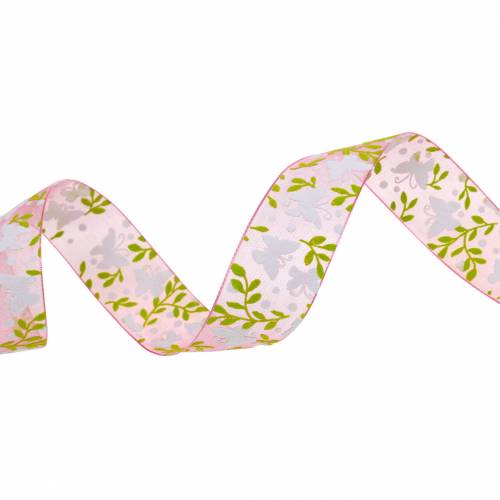 Organza bånd sommerfugl 25mm pink dekorationsbånd gavebånd 20m