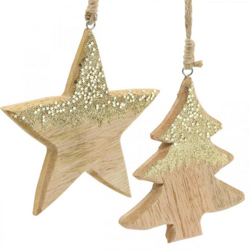 Artikel Julepynt stjerne/hjerte/træ, trævedhæng, adventsdekoration H10/12,5cm 3 stk.