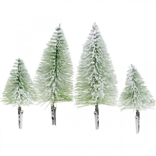 Floristik24 Julepynt juletræ med sneclips grøn H13/19cm 4 stk