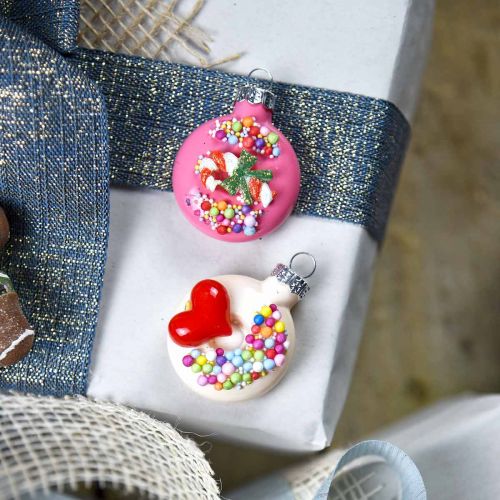 Floristik24 Træ vedhæng donuts, glas dekoration, juletræ dekoration mix H4,5cm ægte glas 6 stk.