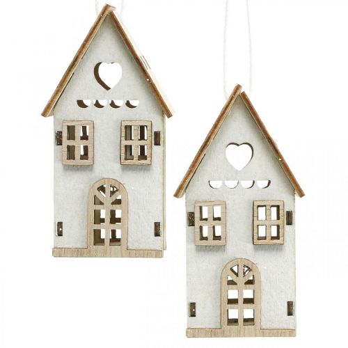 Juletræspynt, træhuspynt H7,5cm 6 stk