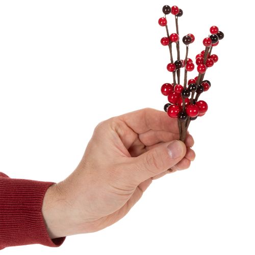 Artikel Kunstig gren med røde bær, 15 cm, 6 stk.