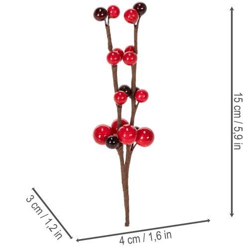 Artikel Kunstig gren med røde bær, 15 cm, 6 stk.