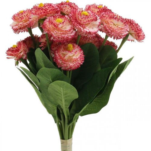 Kunstig blomst, kunstig bellis i bundt, tusindfryd hvid-pink L32cm 10 stk.