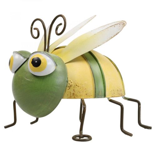 Havefigur bi, dekorativ figur metal insekt H9,5cm grøn gul