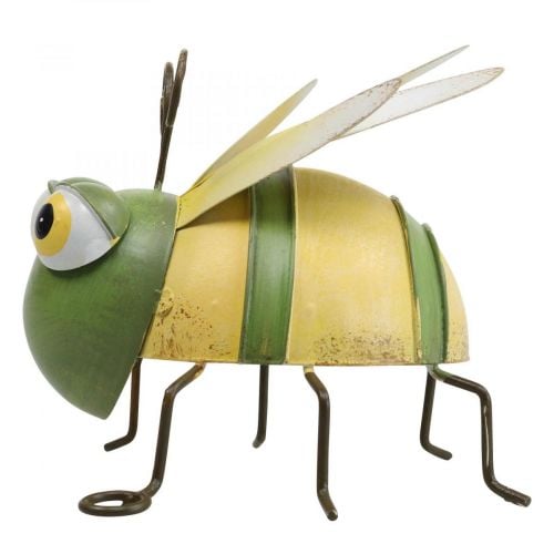 Havefigur bi, dekorativ figur metal insekt H9,5cm grøn gul