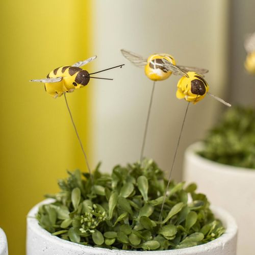 Artikel Bi på en ledning, blomsterstik, dekorative bier, forårsorange, gul B4,5cm 24 stk.