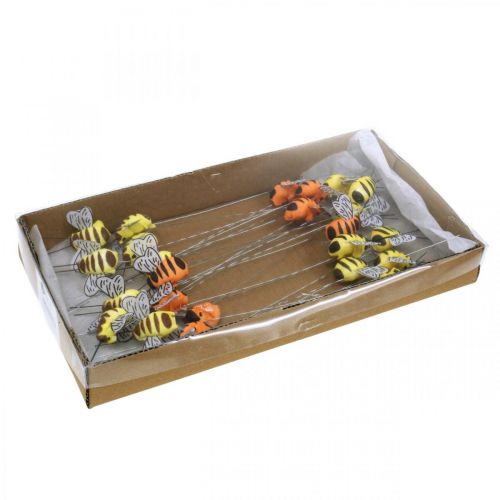 Artikel Bi på en ledning, blomsterstik, dekorative bier, forårsorange, gul B4,5cm 24 stk.