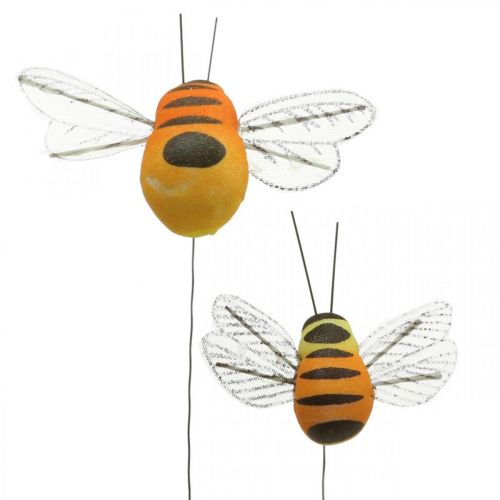 Deco bi, forårsdekoration, bi på tråd orange, gul B5/6,5cm 12 stk.