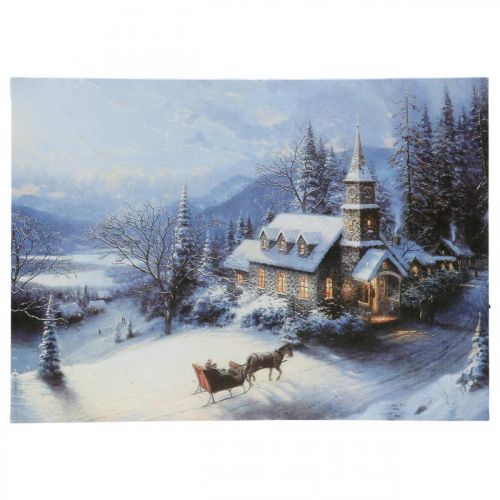 Floristik24 LED vægmaleri vinterlandskab med kirke 38×28cm Til batteri