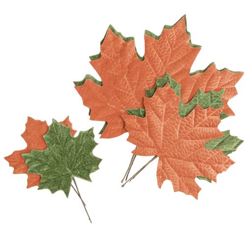 Artikel Efterårets ahornblade dekorative stik i levende orange og grønne toner 16–33 cm 6 stk.