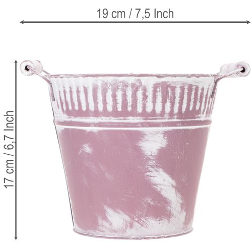 Blikspand, lilla og hvidvasket, Ø19 cm H17 cm, 1 stk. | Floristik24.dk
