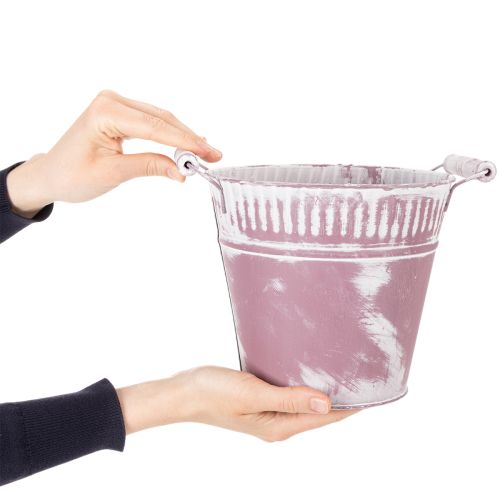 Blikspand, lilla og hvidvasket, Ø19 cm H17 cm, 1 stk. | Floristik24.dk