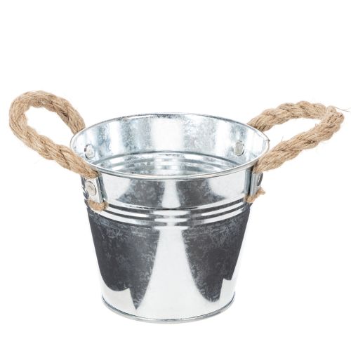 Artikel Blank metalspand med rebhåndtag, Ø12 cm