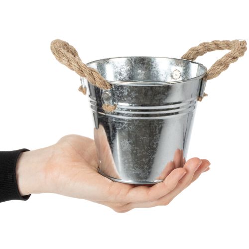 Blank metalspand med rebhåndtag, Ø12 cm | Floristik24.dk