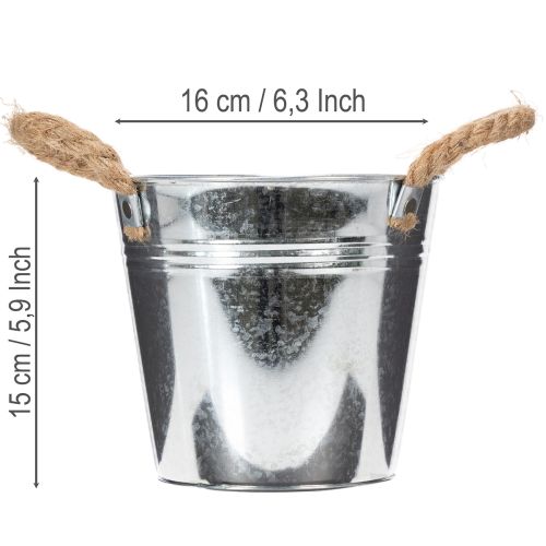 Blank metalspand med rebhåndtag, Ø16 cm | Floristik24.dk