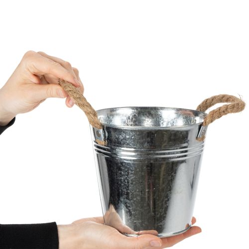 Blank metalspand med rebhåndtag, Ø16 cm | Floristik24.dk