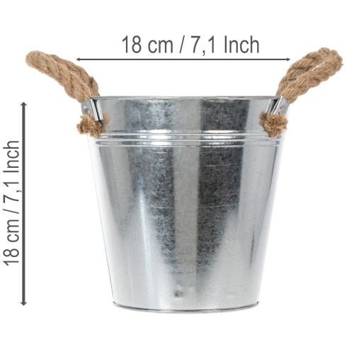 Blank metalspand med rebhåndtag, Ø18 cm | Floristik24.dk