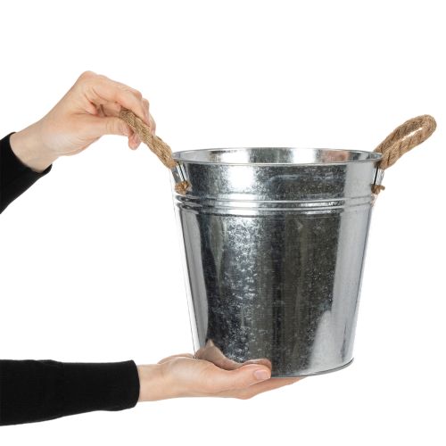 Blank metalspand med rebhåndtag, Ø22 cm | Floristik24.dk