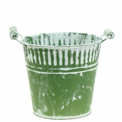 Blikspand grøn hvidkalket Ø16cm H15cm 1 stk | Floristik24.dk