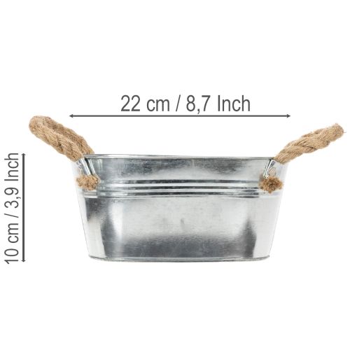 Metalskål med rebhåndtag, sølv, 22 cm høj, 10 cm høj | Floristik24.dk