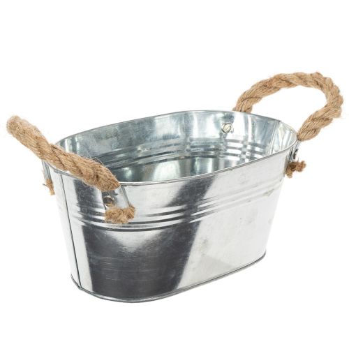 Metalskål med rebhåndtag, sølv, 22 cm høj, 10 cm høj | Floristik24.dk