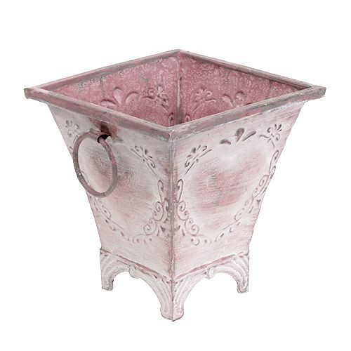 Floristik24 Tin pot firkantet med håndtag lyserød 14cm x 14cm H14cm