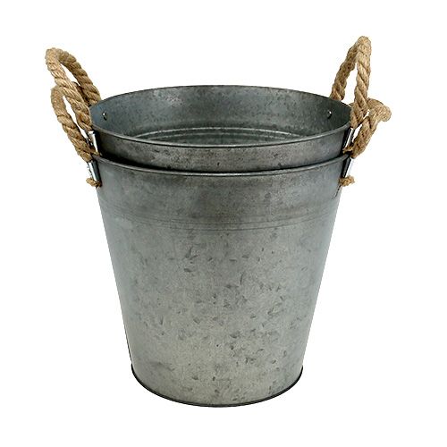 Floristik24 Blikspand antik med rebhåndtag Ø22cm H20cm 2stk