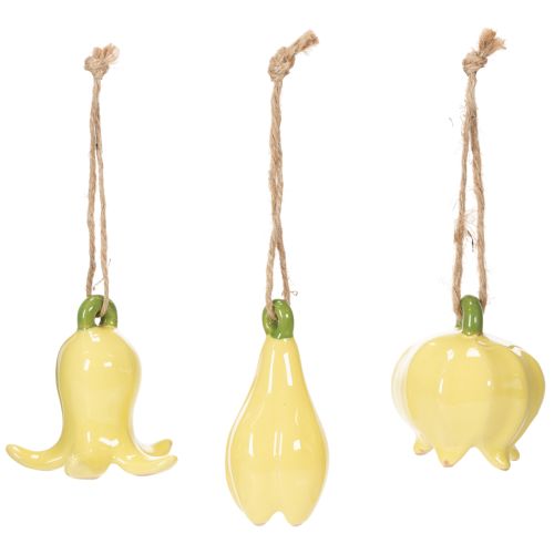 Artikel Keramiske blomstervedhæng, muntert design, blomstermønster, forårsdekoration, 9 cm, 6 stk.