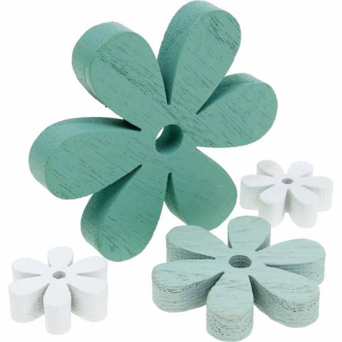 Floristik24 Spred dekorationsblomster grønne, mint, hvide træblomster til spredning 29 stk.
