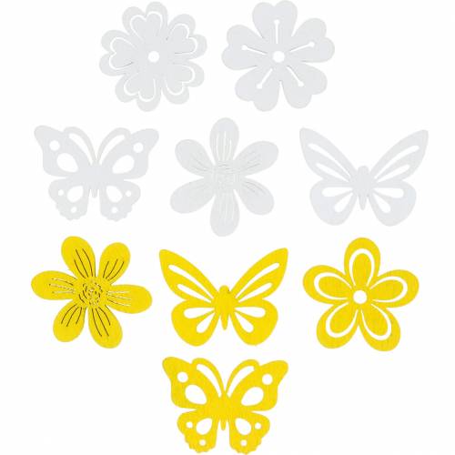 Blomster og sommerfugle til spredning gul, hvid træspredningsdekoration forårsdekoration 72 stk.