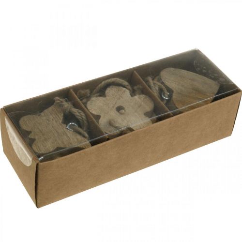 Floristik24 Trævedhæng, blomstersommerfuglehjerte, forårsdekoration natur H5,5/4cm 12 stk.