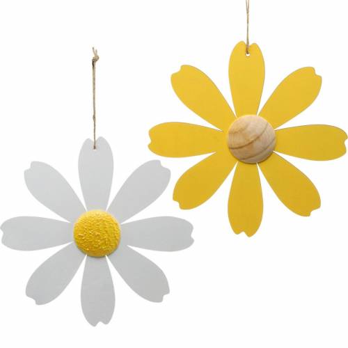Træblomster, sommerdekoration, tusindfryd gul og hvid, dekorationsblomster til ophæng 4 stk.