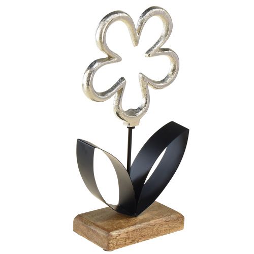 Floristik24 Blomster Metal Dekoration Sølv Sort Træbund 15×30cm