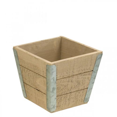 Blomsterkasse i træ shabby chic beige 12,5×14,5×14,5 cm