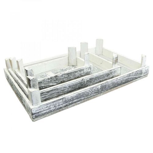 Artikel Dekorativ bakke træ shabby chic arrangement underlag sæt på 3