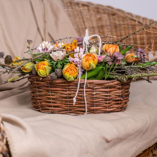 Floristik24 Blomsterkurv, kurv til udplantning, blomsterdekoration natur L31cm H11,5cm