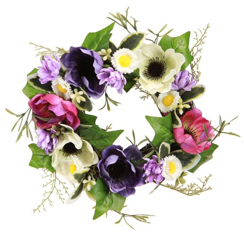 Artikel Kunstig Blomsterkrans Anemoner Tusindfryd Lilla Hvid Ø25cm