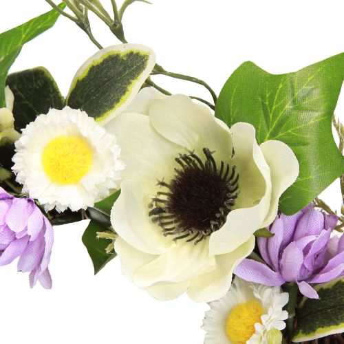 Artikel Kunstig Blomsterkrans Anemoner Tusindfryd Lilla Hvid Ø25cm