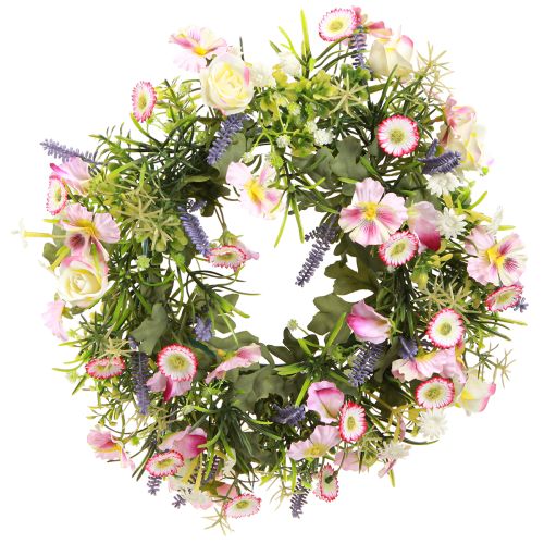 Artikel Blomsterkrans kunstige forårsblomster creme pink Ø33cm
