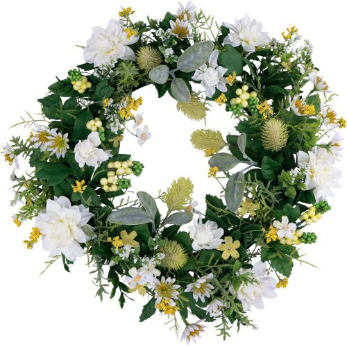 Floristik24 Dørkrans vægdekoration blomster dahliaer banksia hvid Ø35cm